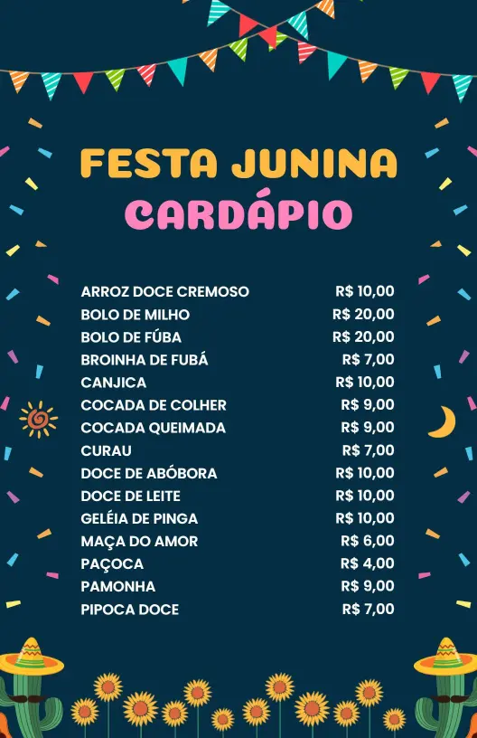 Modelo De Menu Festivo Colorido Festa Junina