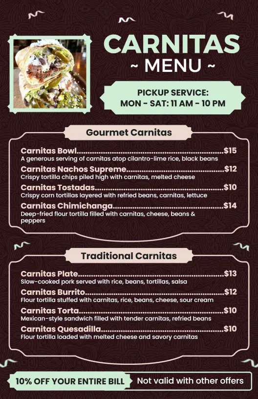 Modern Aesthetic Traditional Carnitas Special Menu Template