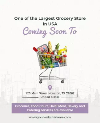 Modern Announcement for Upcoming Grocery Store Opening Poster Template