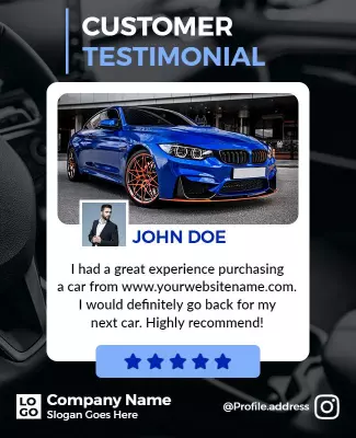 Modern Automotive Customer Testimonial with Blue Car Poster Template
