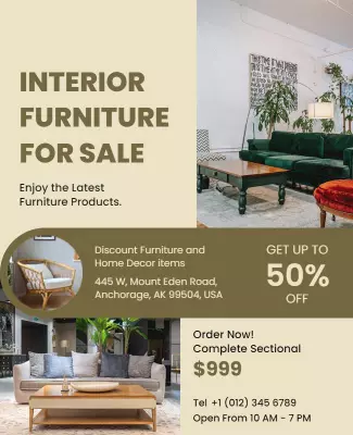 Modern Beige Interior Furniture Sale Promotion Poster Template
