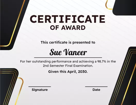Modern Black and Gold Academic Achievement Award Certificate Template