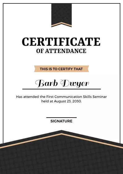 Modern Black and Gold Attendance Seminar Certificate Template