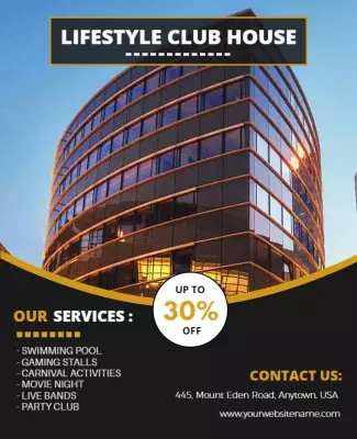 Modern Black and Gold Lifestyle Clubhouse Discount Poster Template