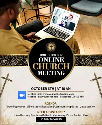 Modern Black and Gold Online Church Meeting Poster Template
