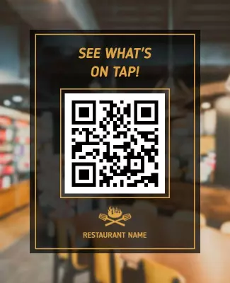 Modern Black and Gold Restaurant Tap List QR Code Poster Template