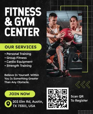 Modern Black and Green Fitness Center Promotion Flyer Template