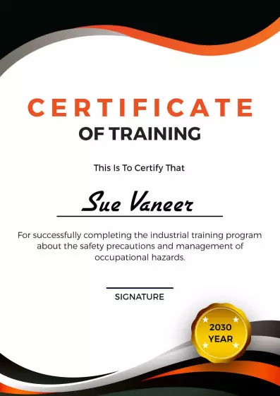 Modern Black and Orange Industrial Training Certificate Template