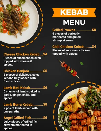 Modern Black and Orange Kebab Selection Menu Template