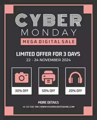 Modern Black and Pink Cyber Monday Sale Flyer Template