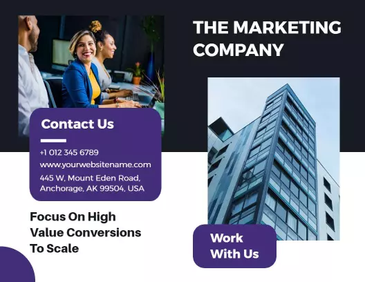 Modern Black and Purple Marketing Company Bi Fold Brochure Template