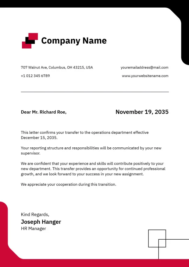 Modern Black and Red Company Employment Letterhead Template