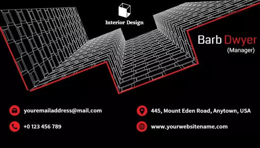 Modern Black and Red Interior Design Professional Business Card Template