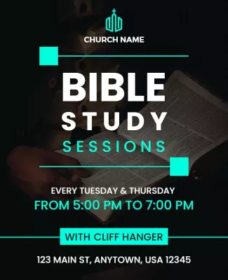 Modern Black and Teal Bible Study Sessions Poster Template