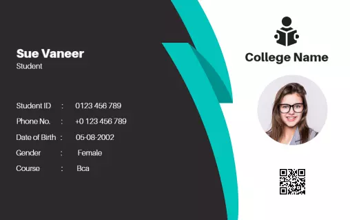 Modern Black and Teal Student Identity Card Template