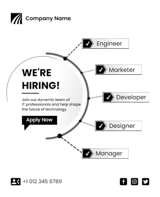 Modern Black and White IT Job Recruitment Poster Template