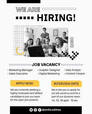 Modern Black and White Job Vacancy Recruitment Poster Template