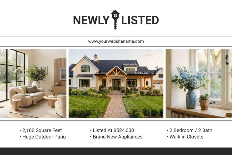 Modern Black and White Real Estate Listing Postcard Template