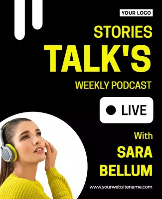 Modern Black and Yellow Weekly Podcast Live Show Poster Template
