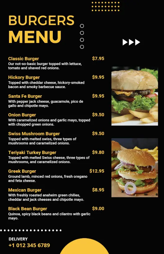 Modern Black Background Burger Selection Menu Template