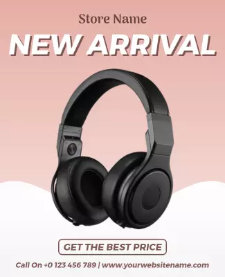 Modern Black Headphones Promotional Discount Poster Template