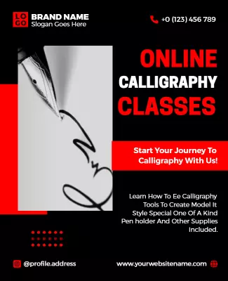 Modern Black Online Calligraphy Classes Registration Poster Template