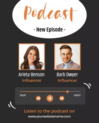 Modern Black Podcast Episode Announcement Poster Template