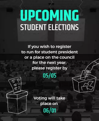 Modern Black Student Elections Registration Reminder Poster Template