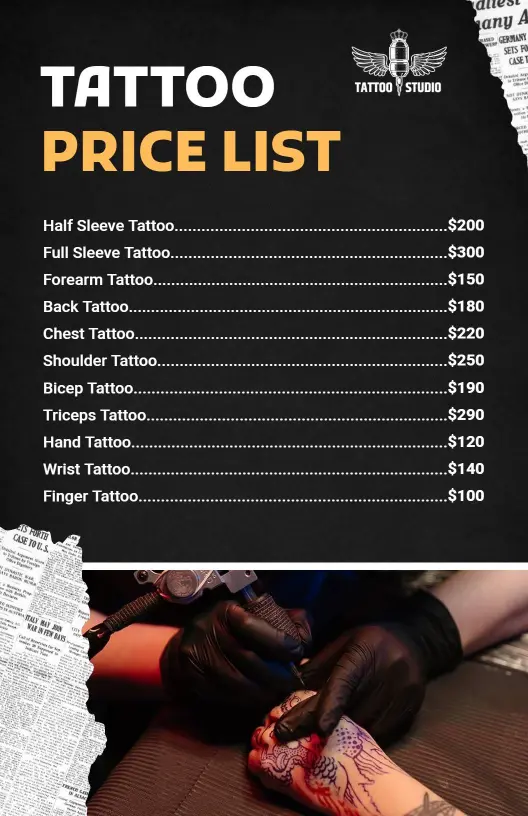 Modern Black Tattoo Price List Template