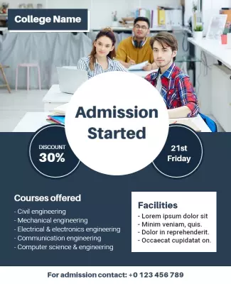 Modern Blue Admission Announcement for College Flyer Template