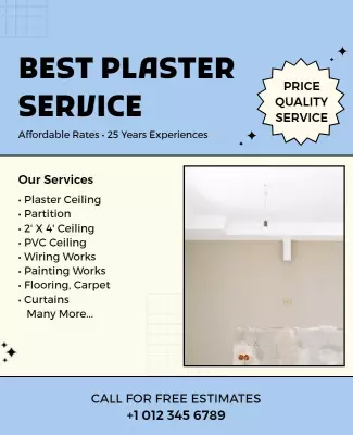 Modern Blue Affordable Plaster Service Promotion Poster Template