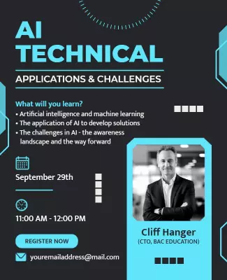 Modern Blue AI Technical Applications and Challenges Poster Template