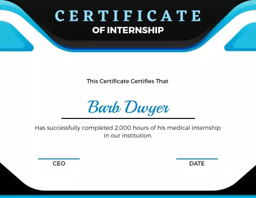 Modern Blue and Black Medical Internship Completion Certificate Template