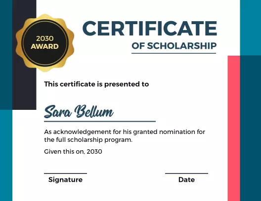 Modern Blue and Gold Scholarship Award Certificate Template
