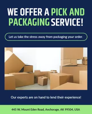 Modern Blue and Green Packaging Service Announcement Poster Template