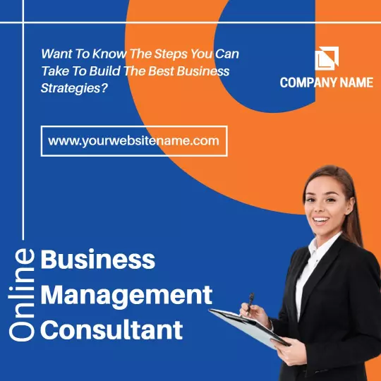 Modern Blue and Orange Online Business Management Consultant Ad Template