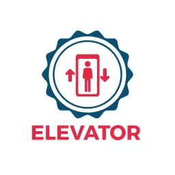 Modern Blue and Red Elevator Icon Representing Vertical Transport Logo Template