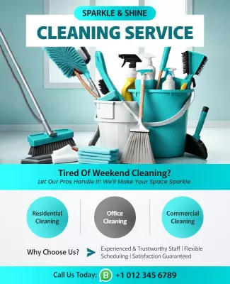 Modern Blue and Turquoise Cleaning Service Promotion Poster Template