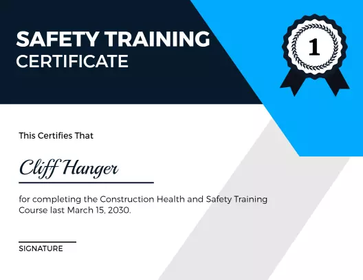 Modern Blue and White Safety Training Completion Certificate Template