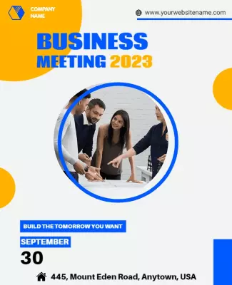 Modern Blue and Yellow Business Meeting Poster Template