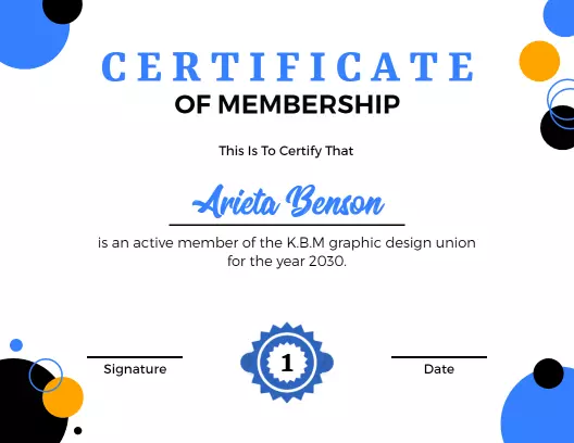 Modern Blue and Yellow Membership Design Certificate Template