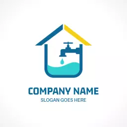 Modern Blue and Yellow Sanitary Plumbing Home Design Logo Template