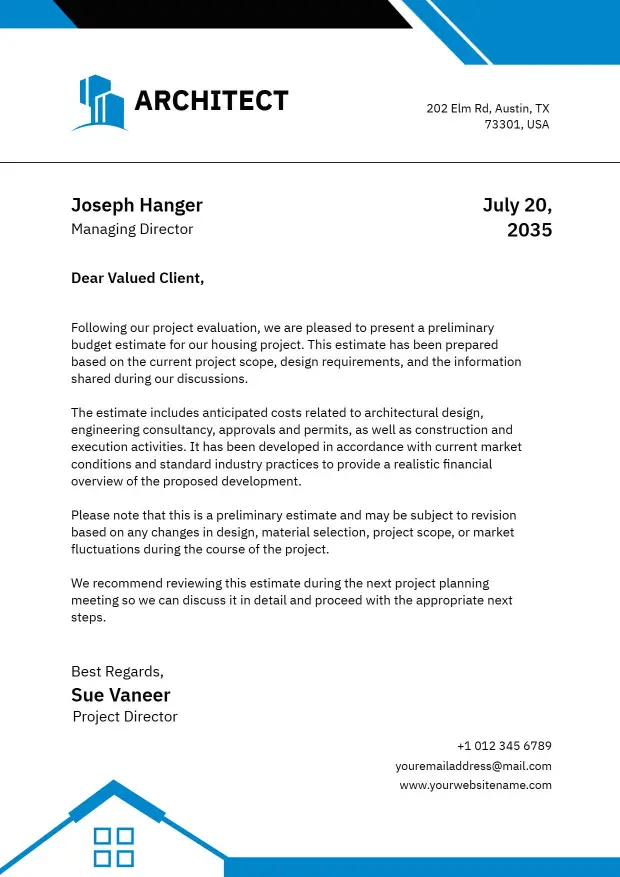 Modern Blue Architectural Business Proposal Letterhead Template