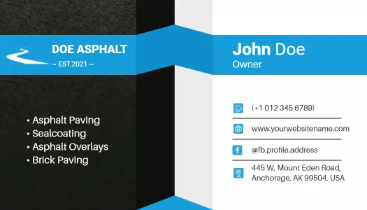 Modern Blue Asphalt Paving Construction Business Card Template