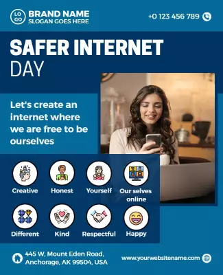 Modern Blue Awareness Safer Internet Day Poster Template