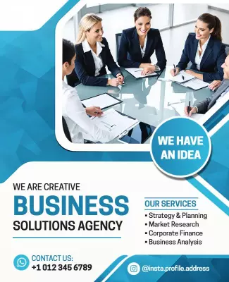 Modern Blue Business Solutions Agency Meeting Poster Template