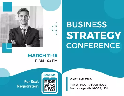 Modern Blue Business Strategy Conference Registration Brochure Template