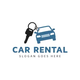 Modern Blue Car with Keys Illustrating Car Rental Services Logo Template