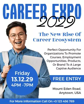 Modern Blue Career Expo Networking Event Flyer Template
