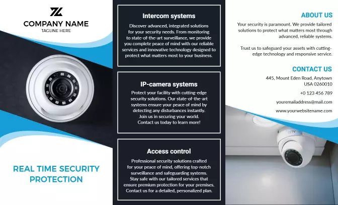 Modern Blue CCTV Security Solutions and Services Brochure Template